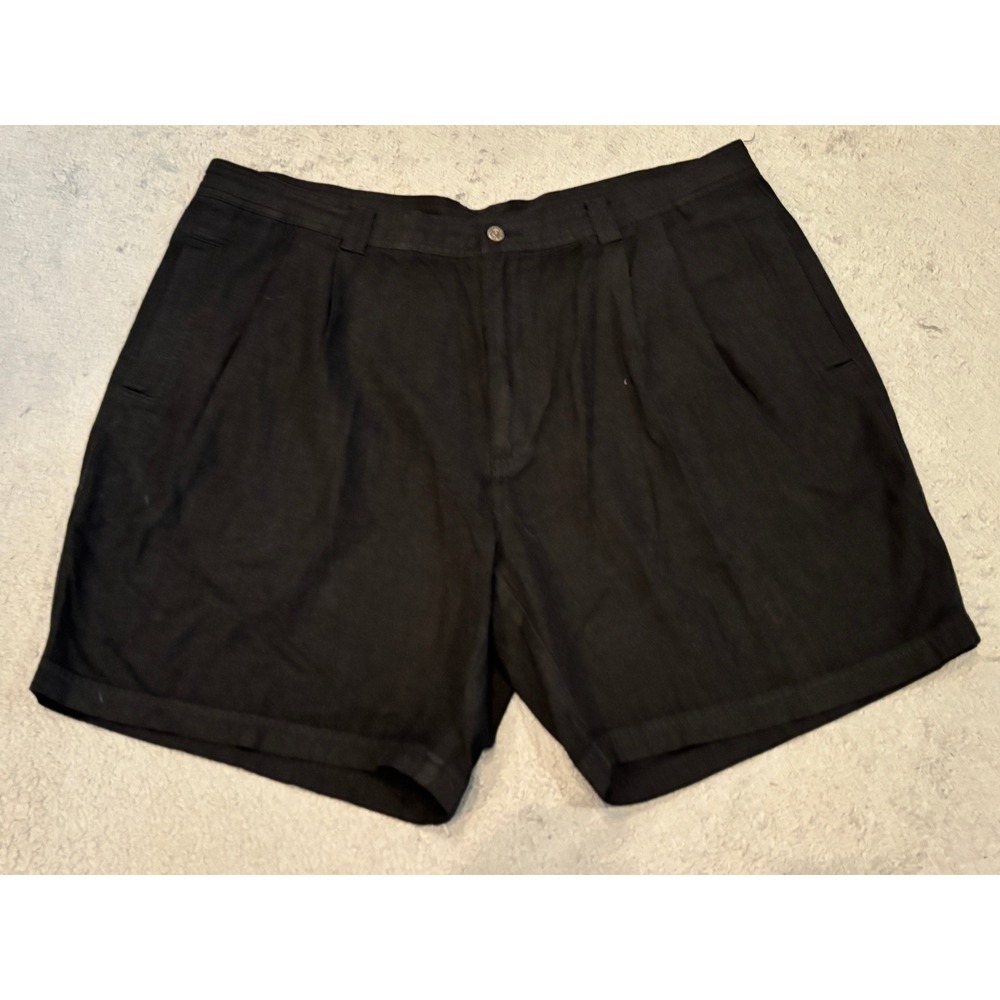 LB Evans Mens Black Pleated Shorts Size 42 Rayon Cotton Blend High Rise Casual